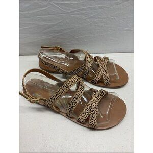 NEW‎ J Crew size 8 Strappy leather Cheetah sling back flat strappy sandals